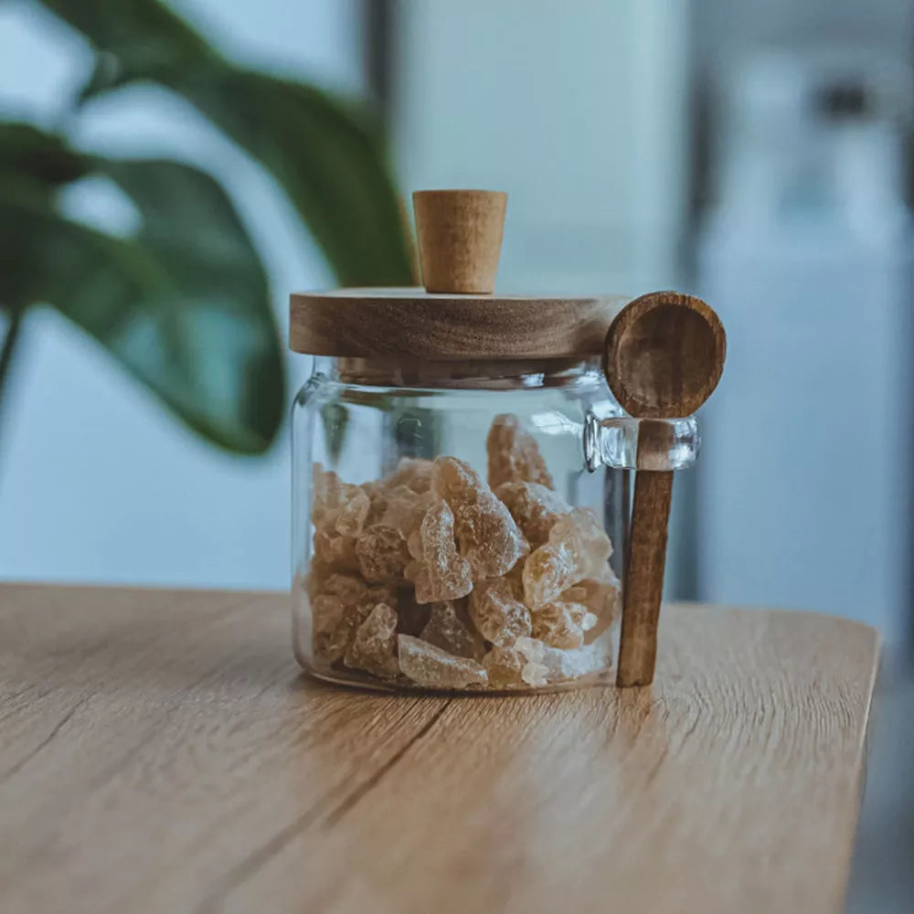 Airtight Glass Storage Jars with Wooden Lid & Spoon